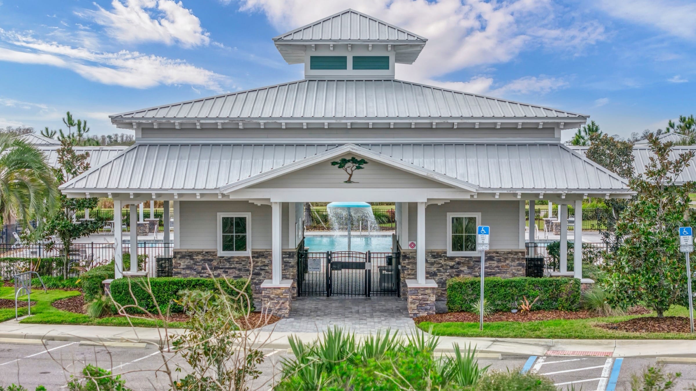 A community clubhouse exterior.