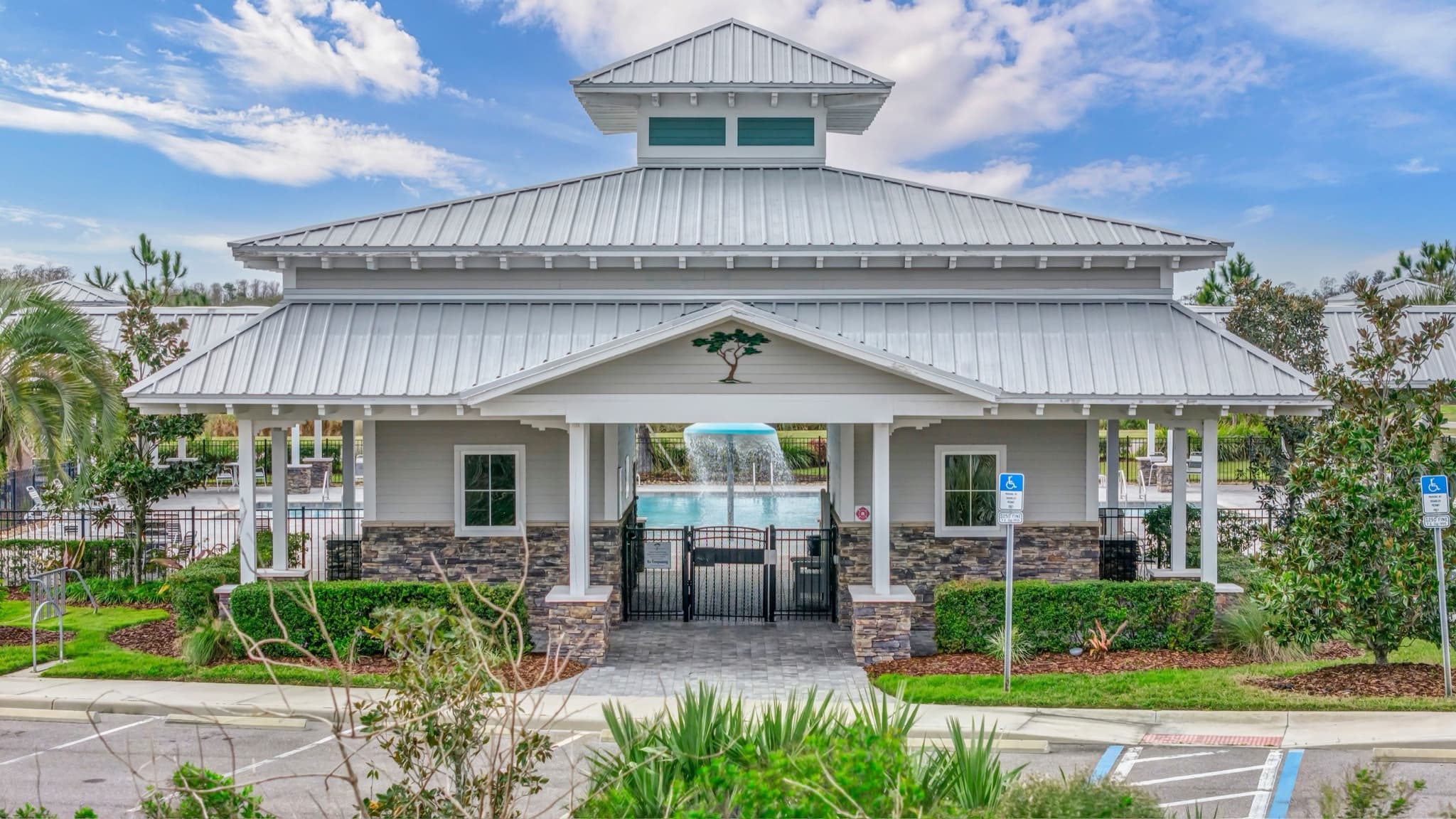 A community clubhouse exterior.