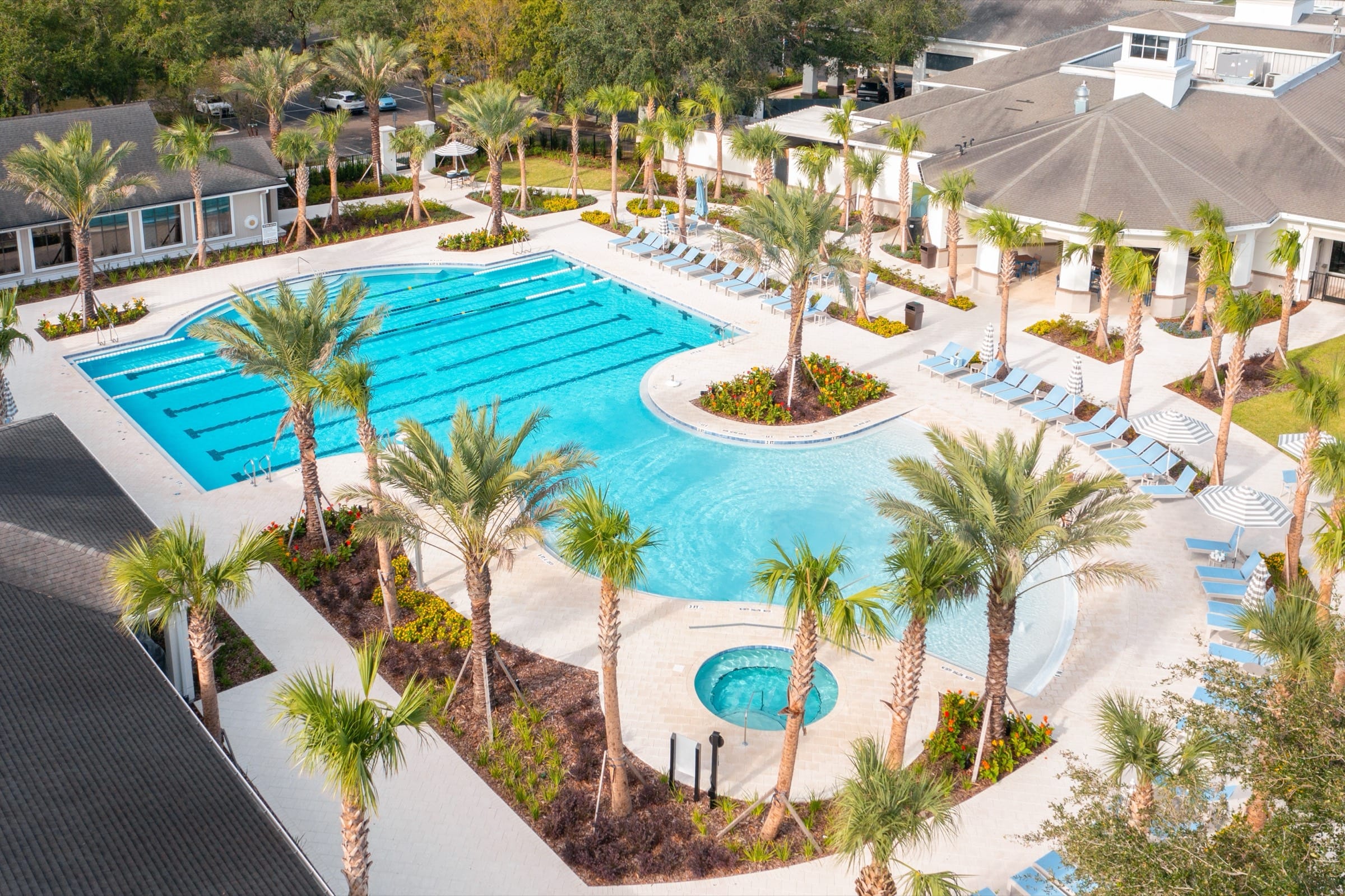 A resort-style community pool deck.