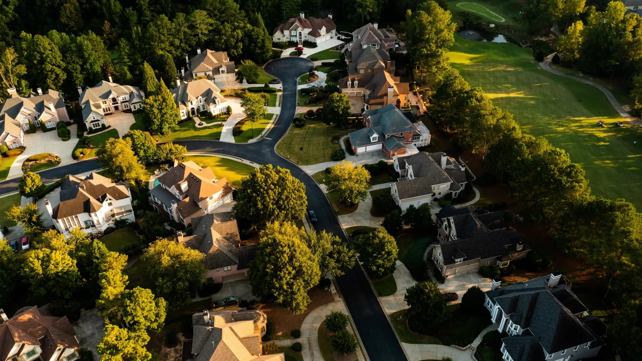 A new subdivision seen from above at golden hour